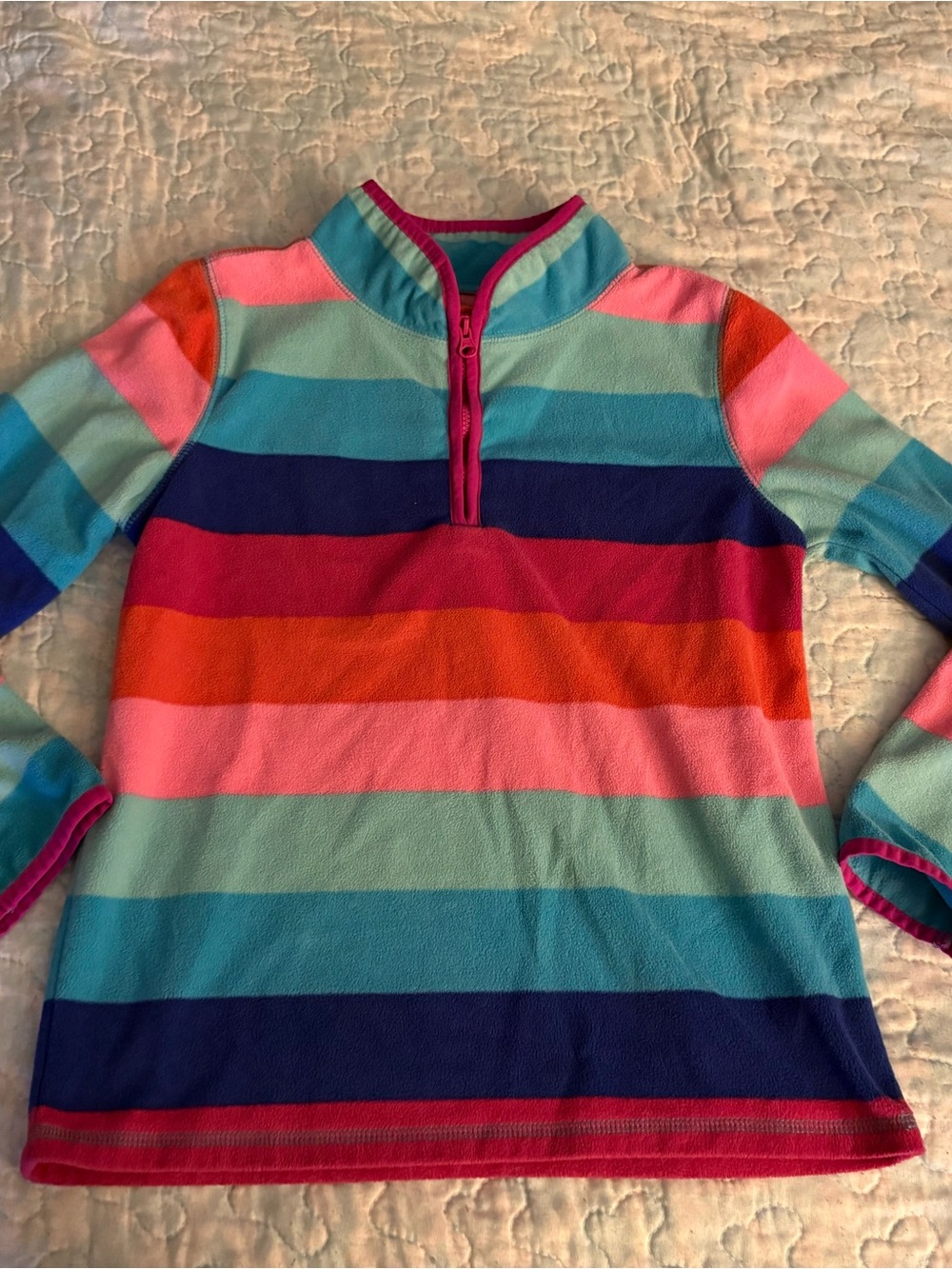 OshKosh B'gosh Girls' Striped Quarter-Zip Pullover - Pink, Teal & Navy